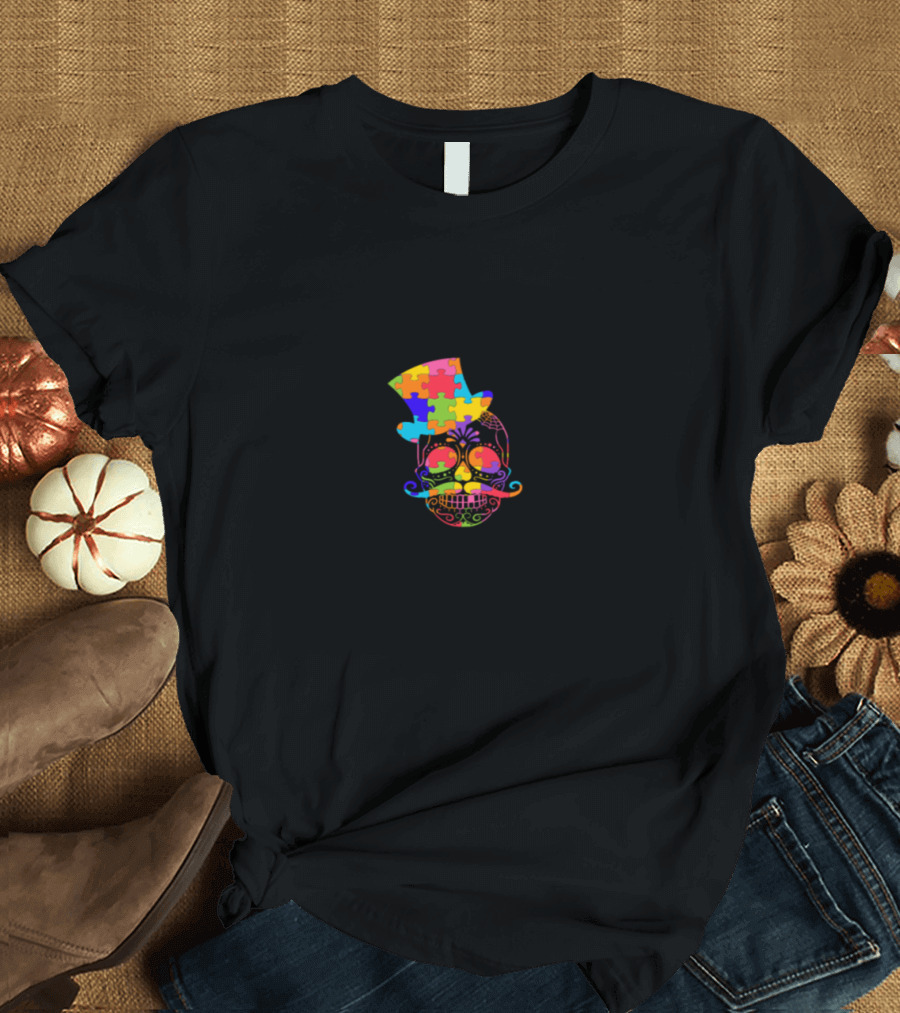 It's OK To Be A Little Different Colorful Puzzle Skull T-Shirt