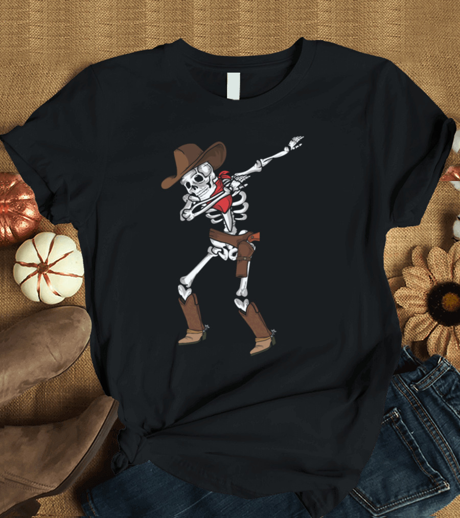 Dabbing Skeleton Cowboy Halloween Costume T-Shirt