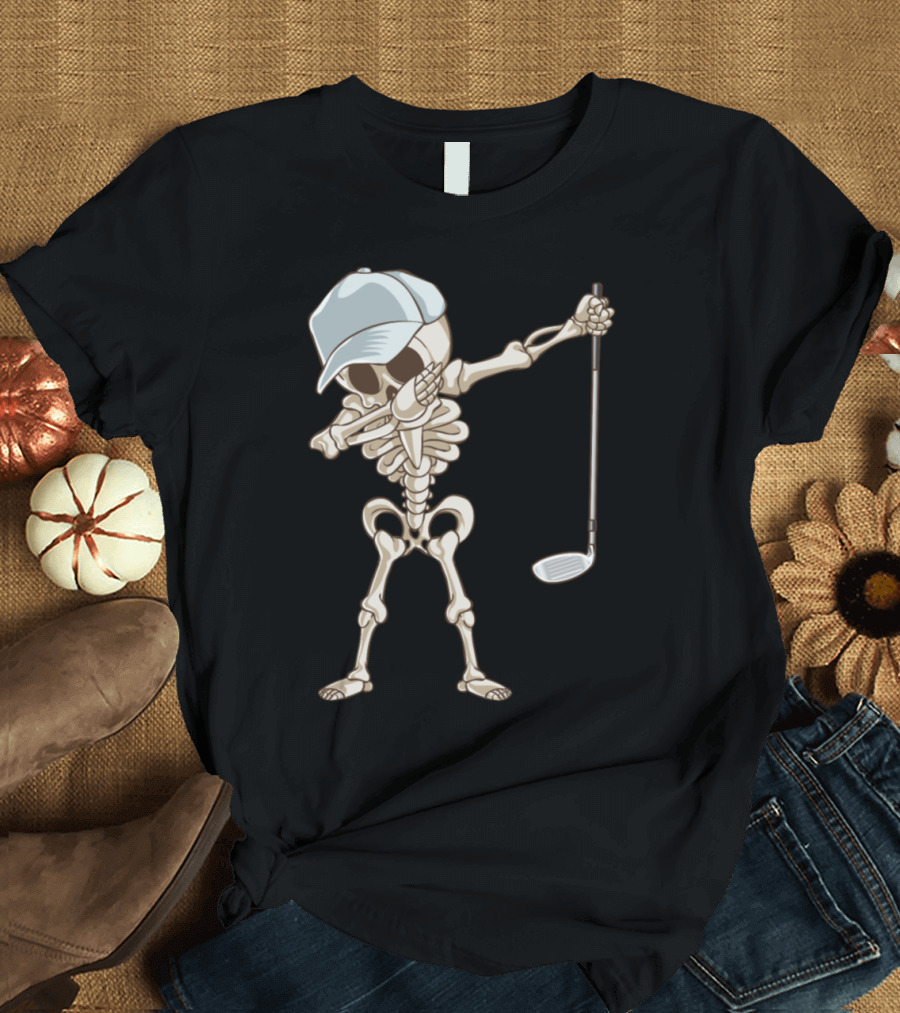 Golf Skeleton Dabbing with Club and Cap T-Shirt