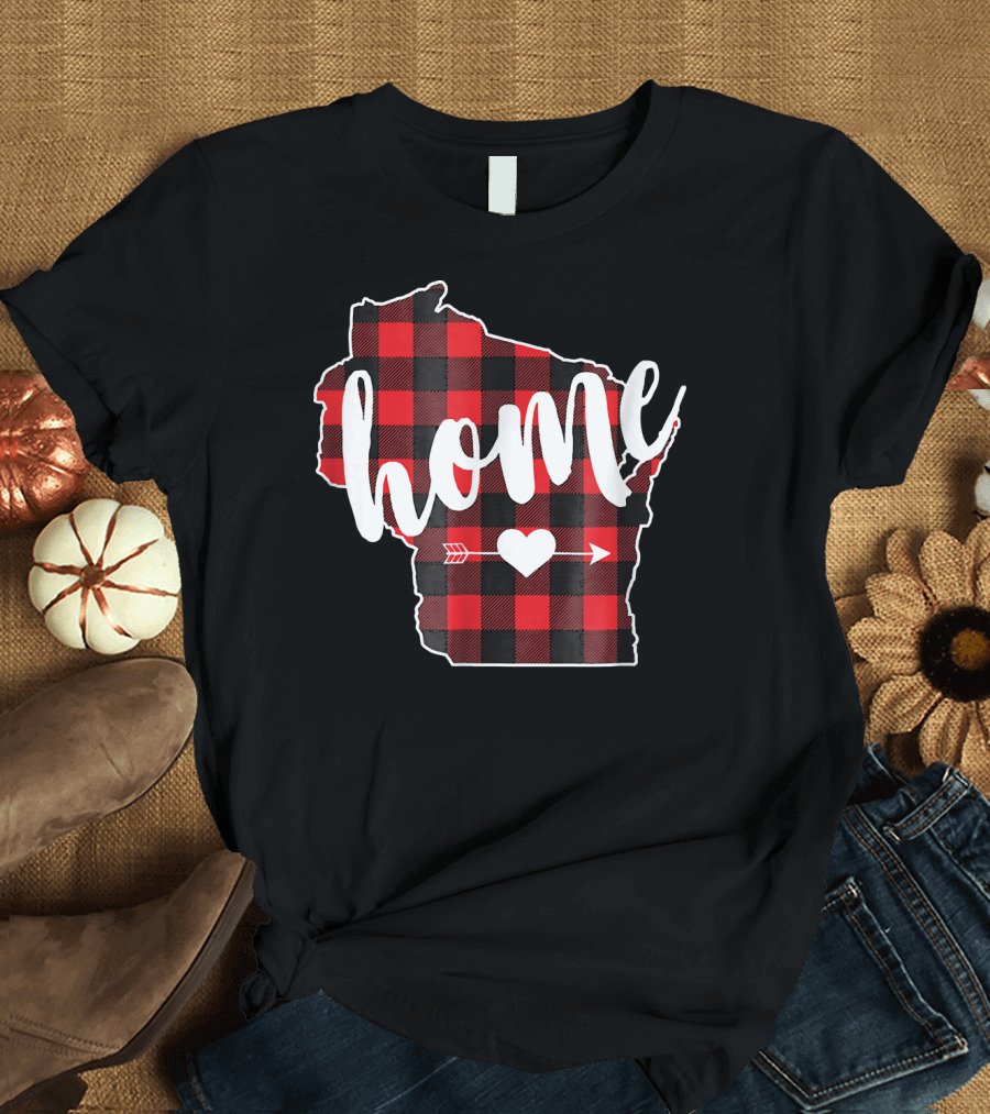 Home Wisconsin Buffalo Plaid Heart Arrow T-Shirt