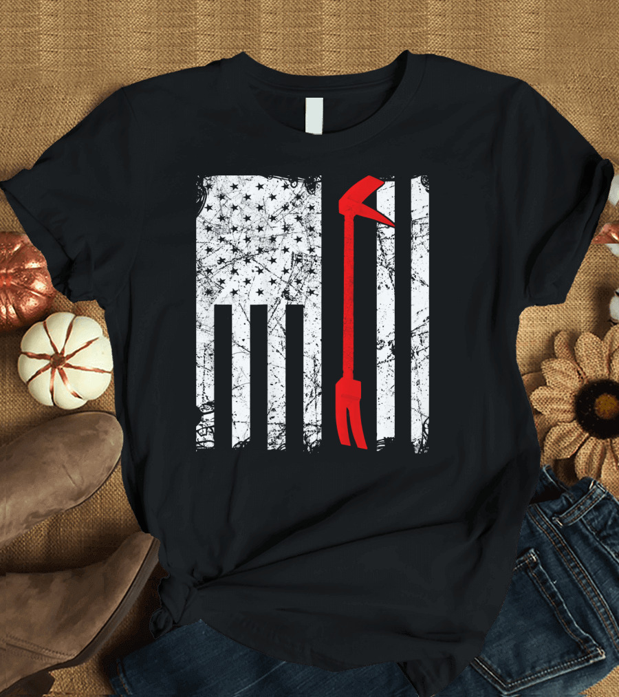 American Firefighter Halligan Bar Flag Stars Stripes T-Shirt