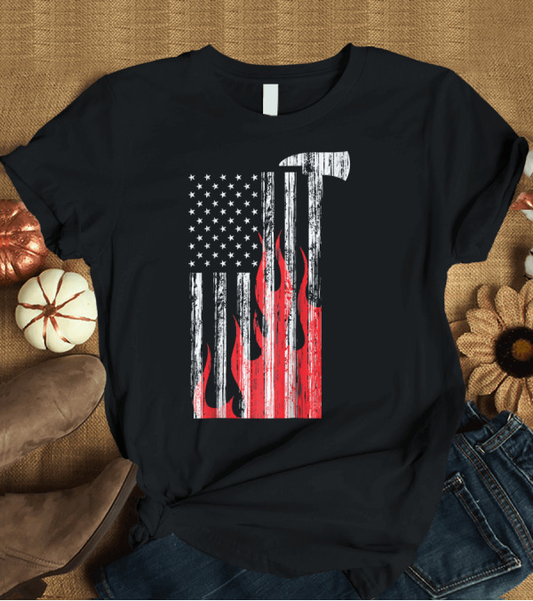 T-Shirt: American Flag Axe with Flames T-Shirt American Flag Axe with Flames T-Shirt