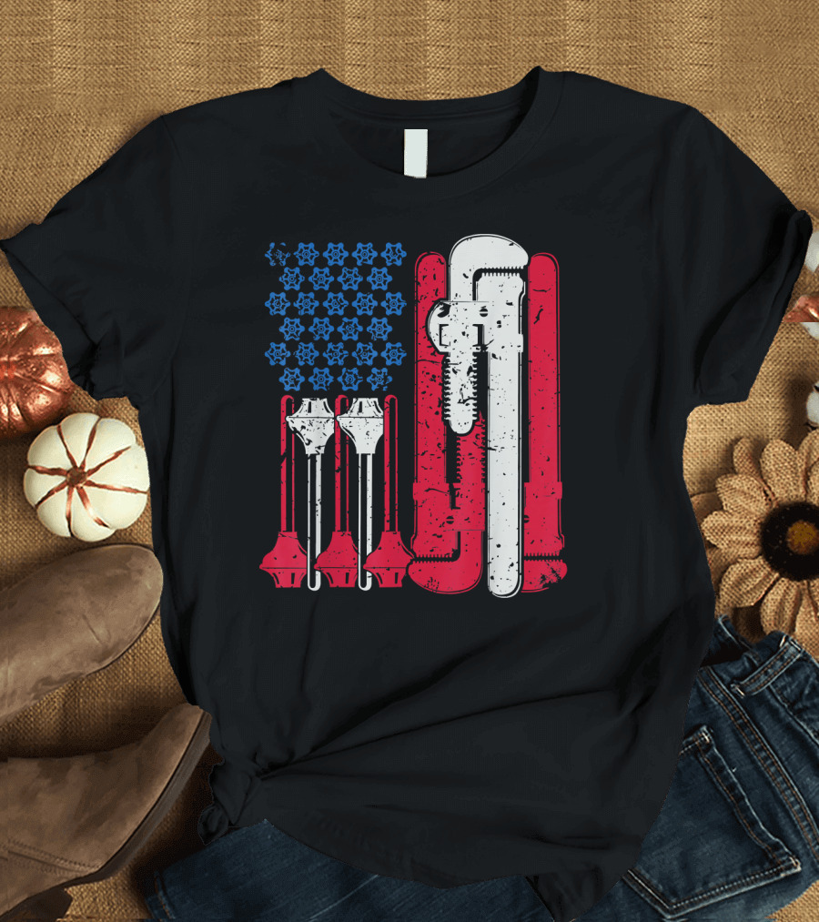 American Flag Plumber Wrench T-Shirt