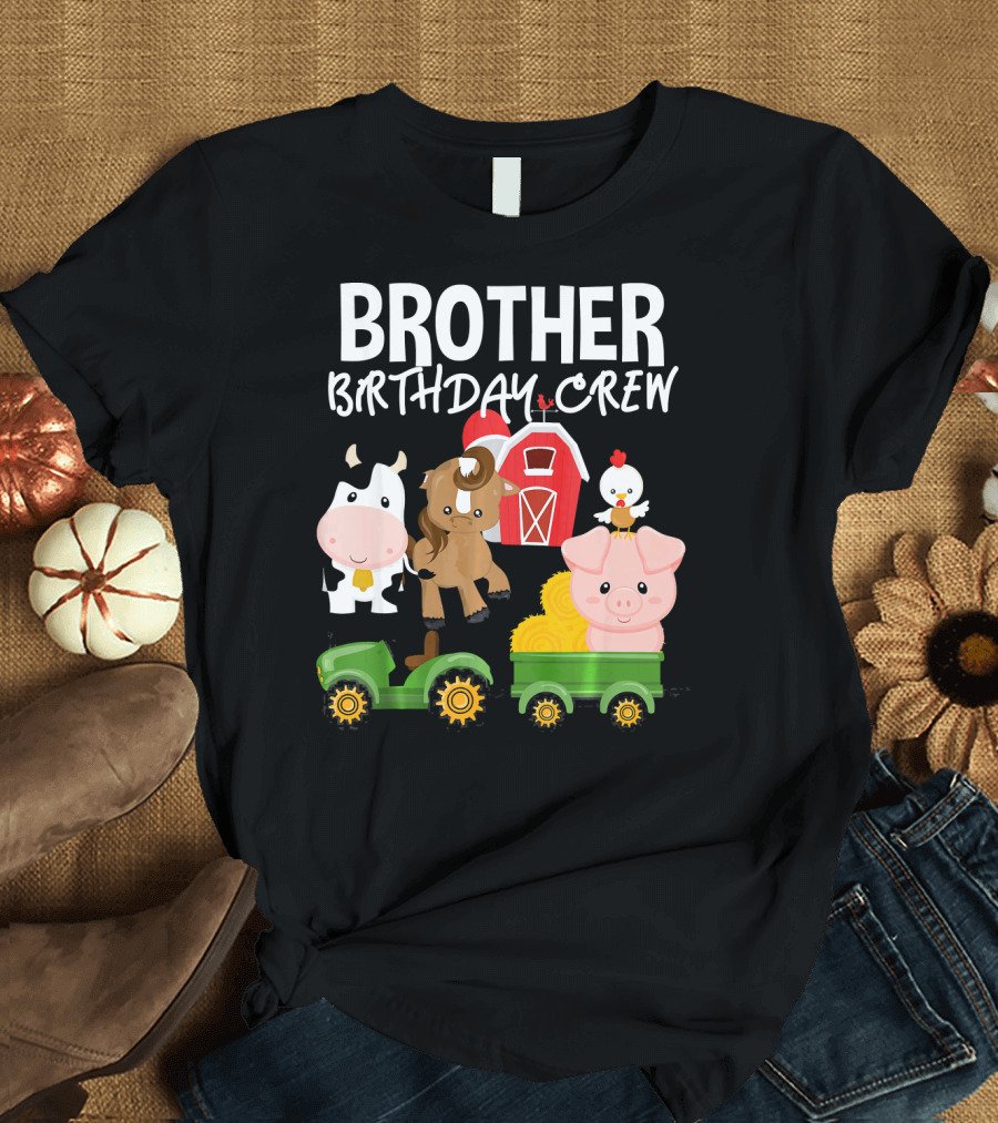 Brother Birthday Crew Barnyard Animals Tractor and Barn T-Shirt