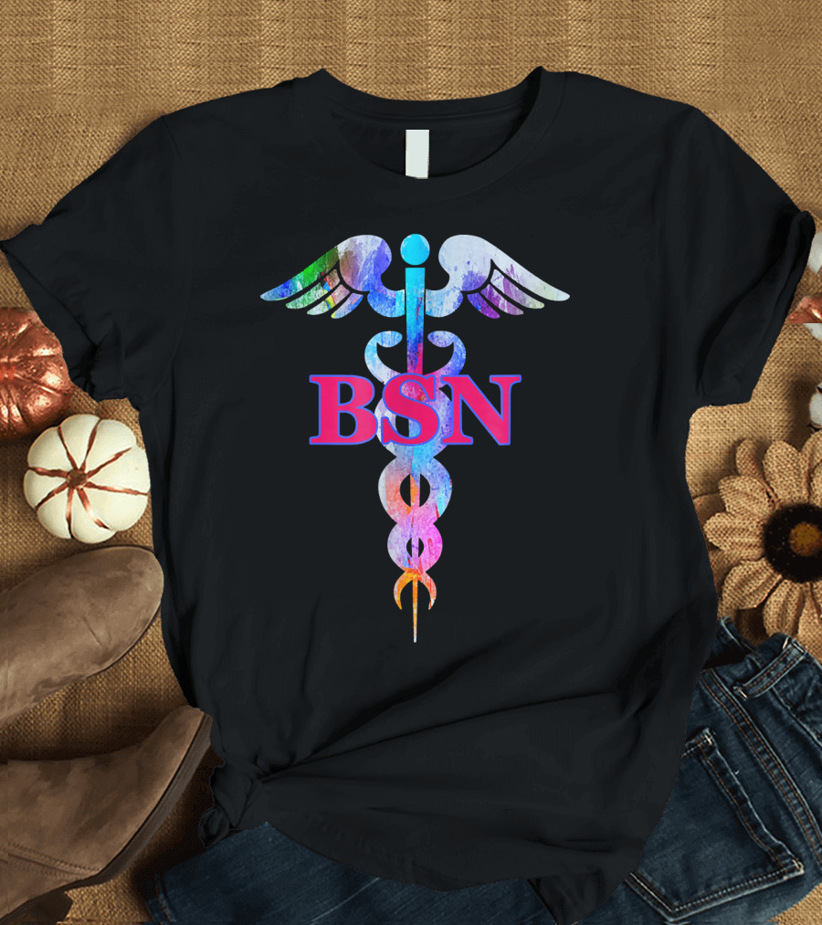 BSN Bachelor of Science in Nursing Colorful Caducus T-Shirt