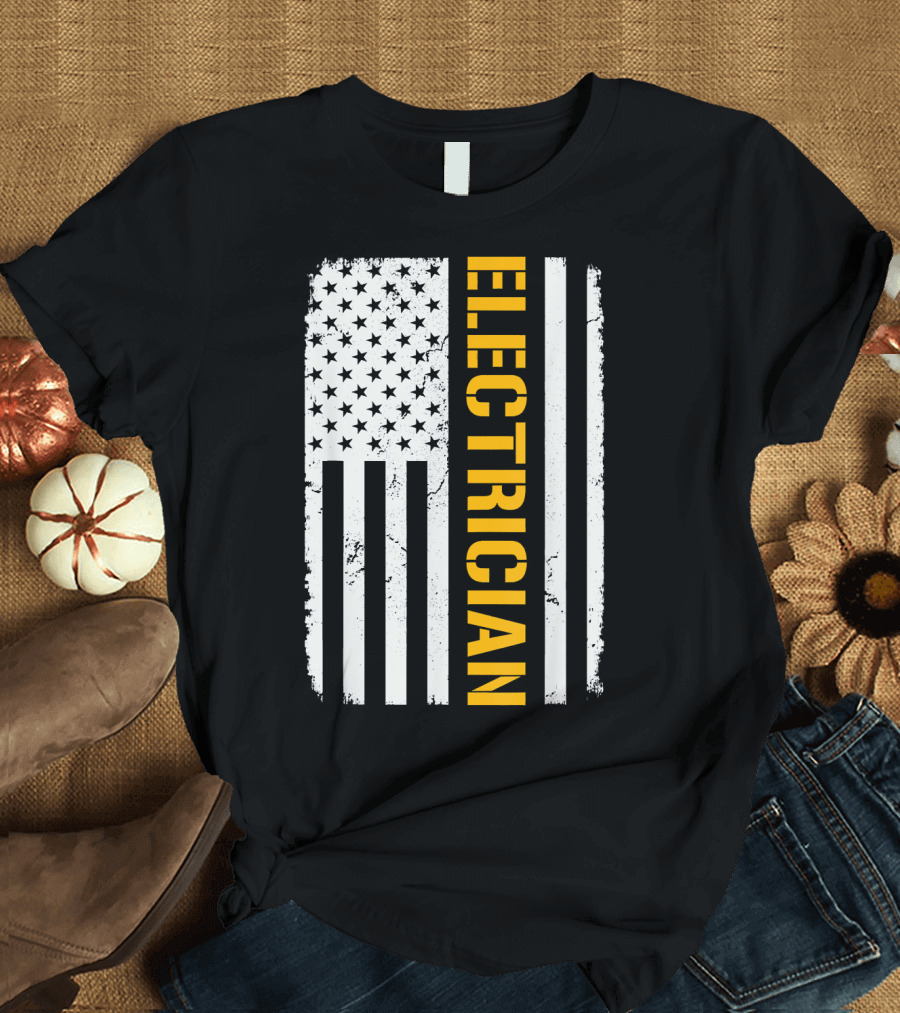 American Flag Electrician Vertical Stripes T-Shirt