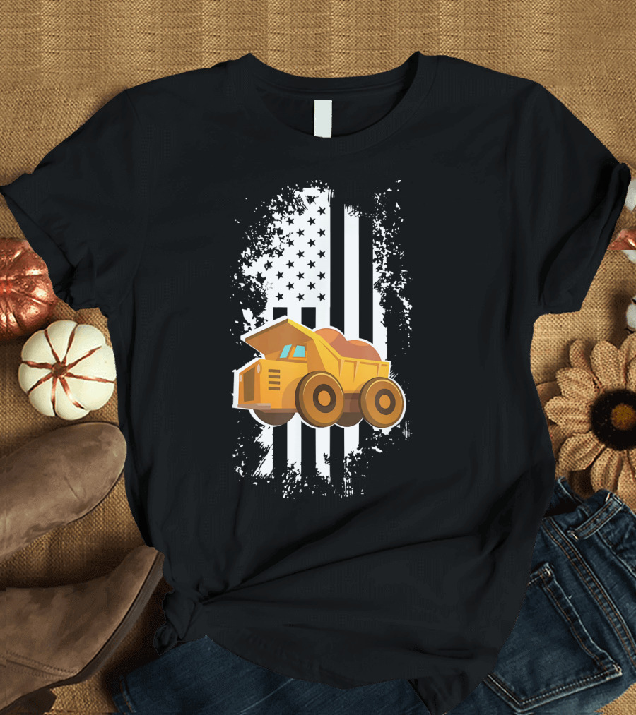 American Flag Distressed Miner Truck Vin T-Shirt
