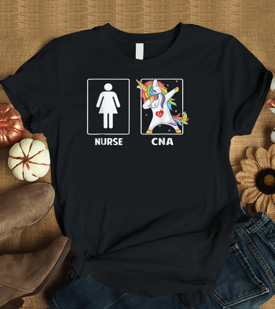 Nurse CNA Unicorn Dabbing with Rainbow and Heart T-Shirt
