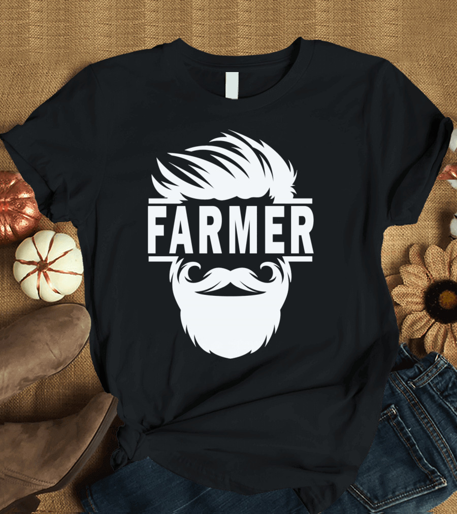 Bearded Farmer Agriculture Farmin Farmer Beard Hair Mustache T-Shirt