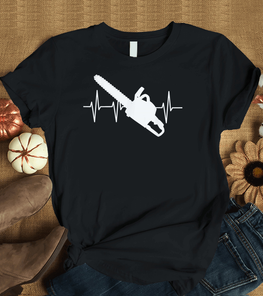 Chainsaw Heartbeat Lover Loves Lum Iconic Chainsaw and Heartbeat Line T-Shirt