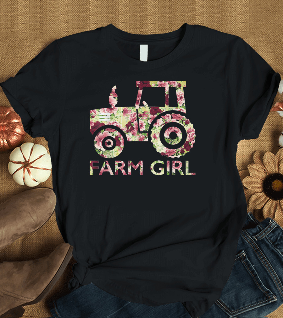 Farm Girl Tractor Floral T-Shirt