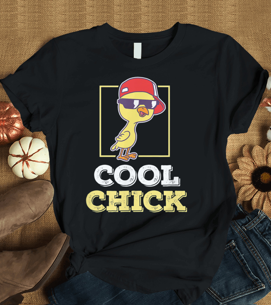 Cool Chick Funny Chicken Farm Chick Wearing Sunglasses and Hat T-Shirt