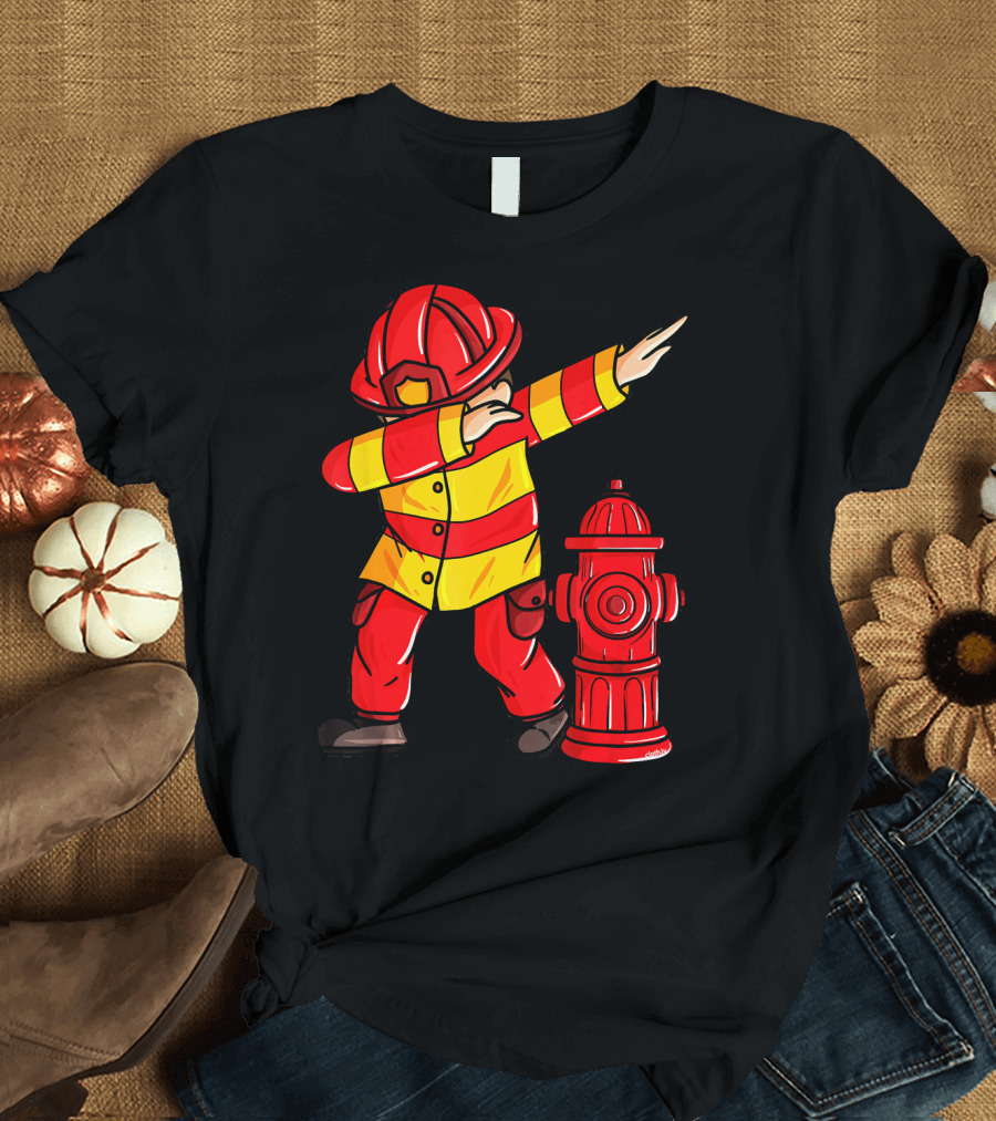 Dabbing Firefighter Dab Kids Boys Fireman with Hydrant T-Shirt