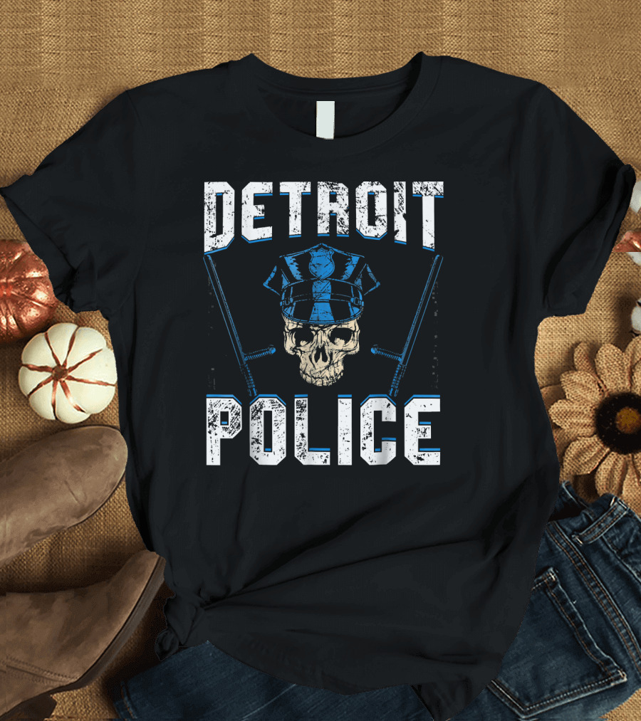 Detroit Police Skull with Cap and Batons T-Shirt