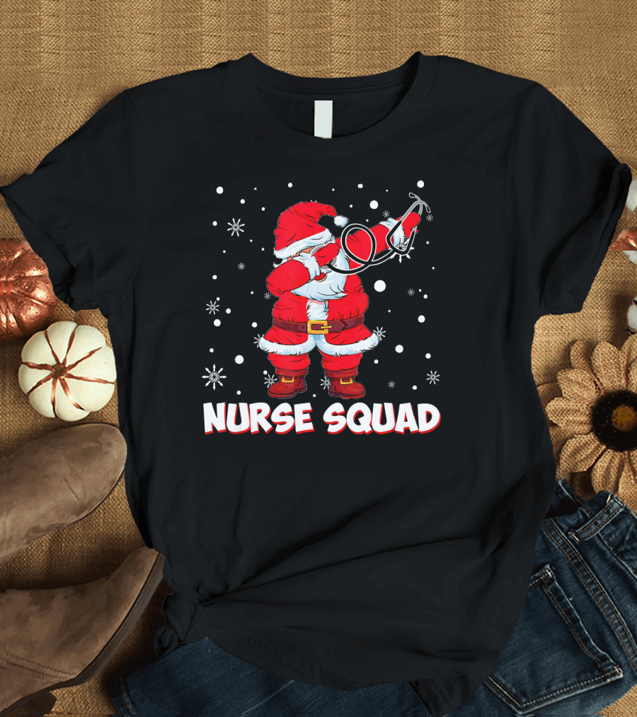 Dabbing Santa with Stethoscope Nurse Squad T-Shirt