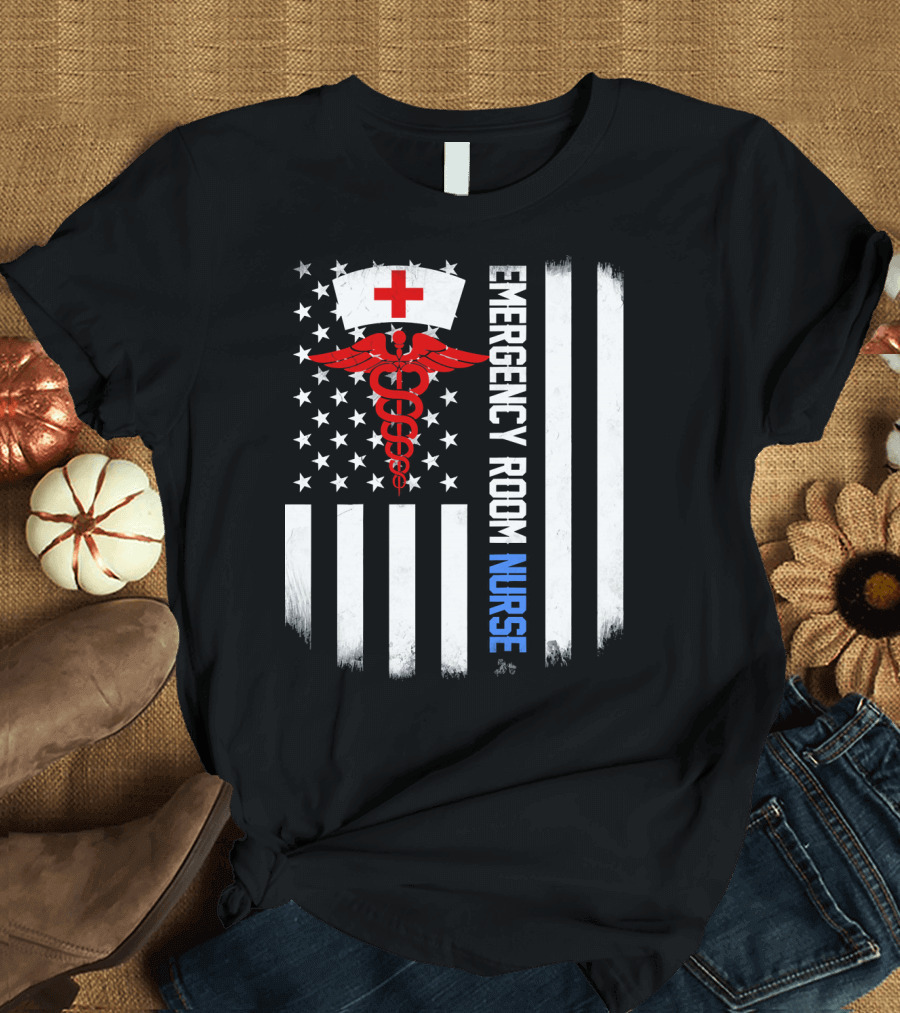 Emergency Room Nurse American Flag Caduceus Medical T-Shirt