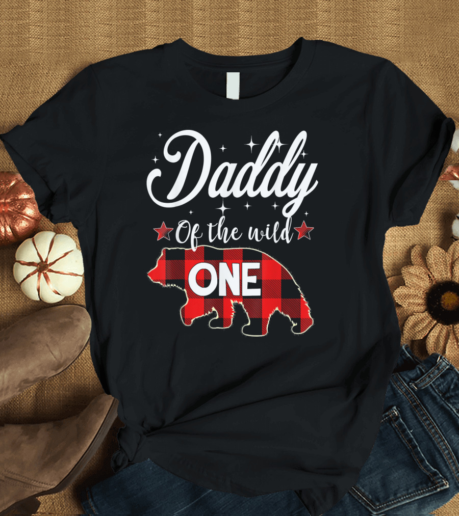 Daddy of the Wild One Bear Lumbe Plaid Starry T-Shirt
