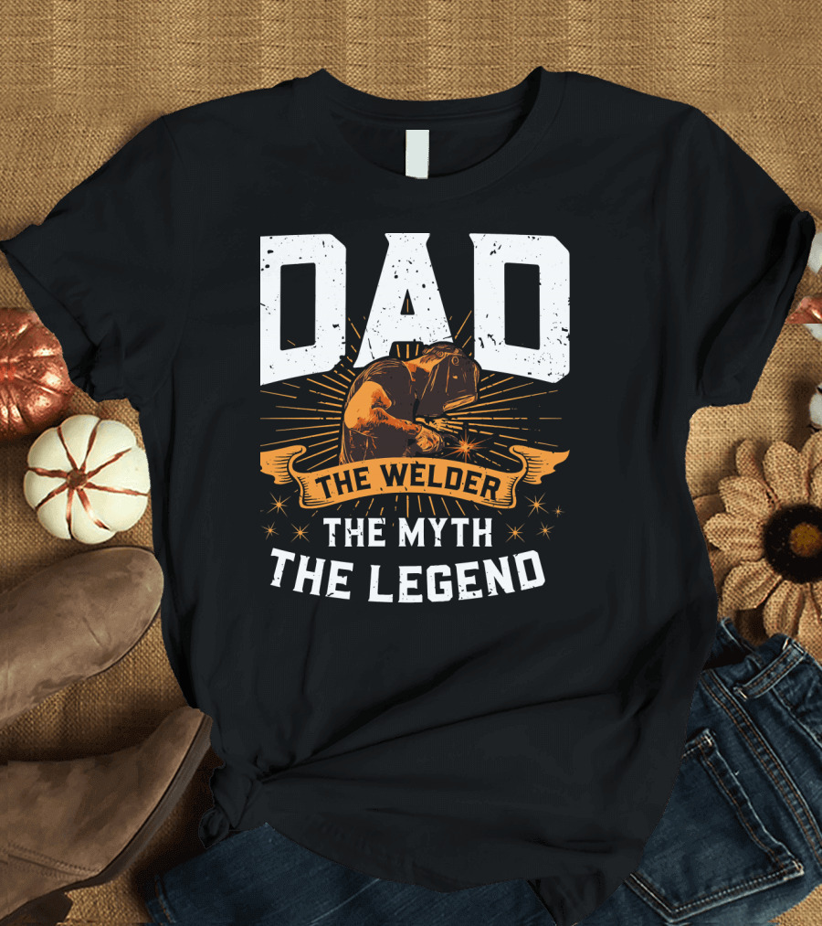 Dad The Welder The Myth The Legend Vintage Starburst Helmet T-Shirt