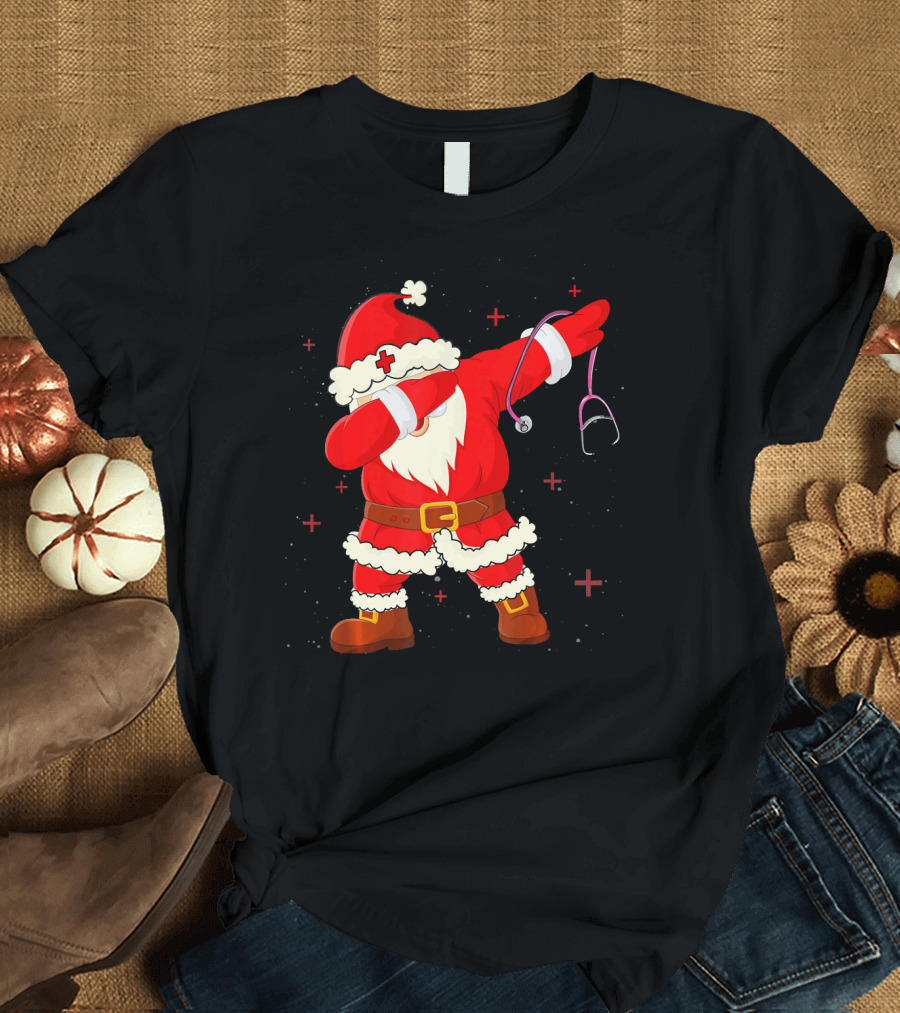Dabbing Dance Santa Christmas Scrub Nurse T-Shirt