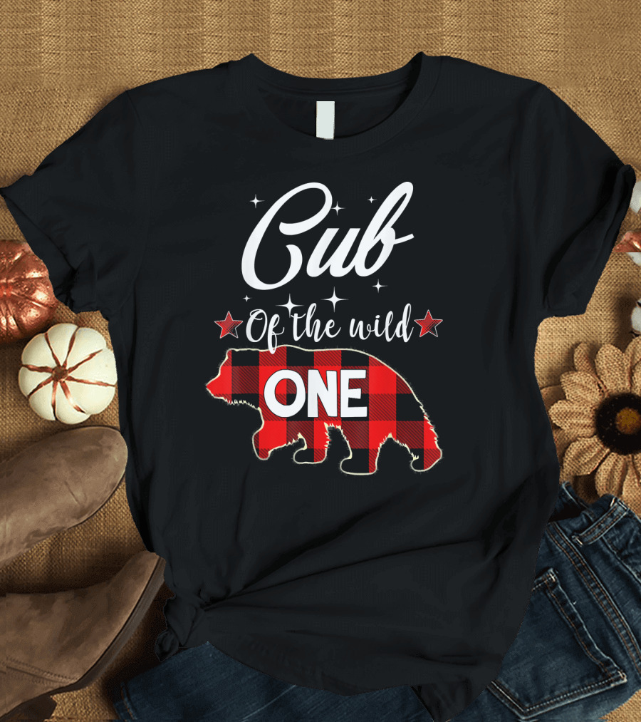 Cub Of the Wild One Bear Lumberj Plaid Stars T-Shirt