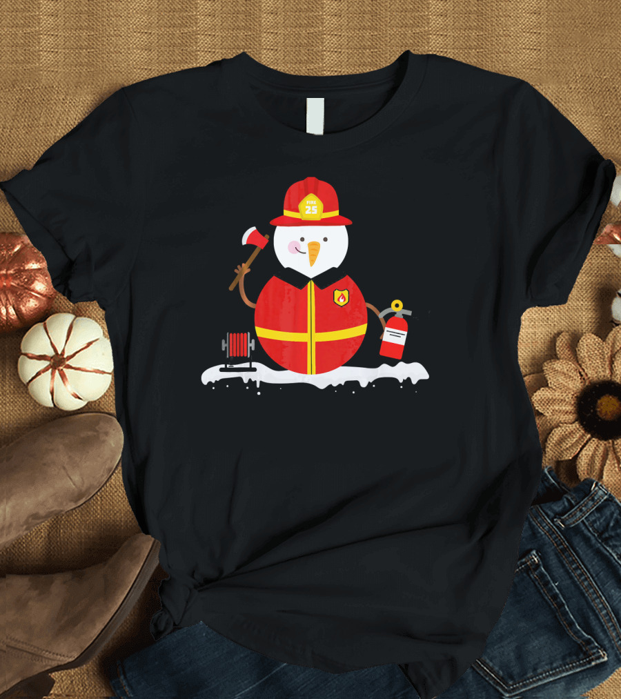 Cute Fire 25 Snowman Christmas Firefighter Group T-Shirt