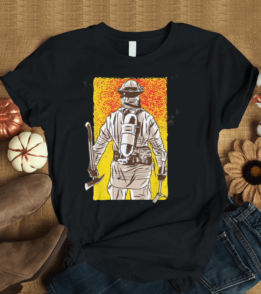 Firefighter Department Fireman With Axe and Equipment T-Shirt