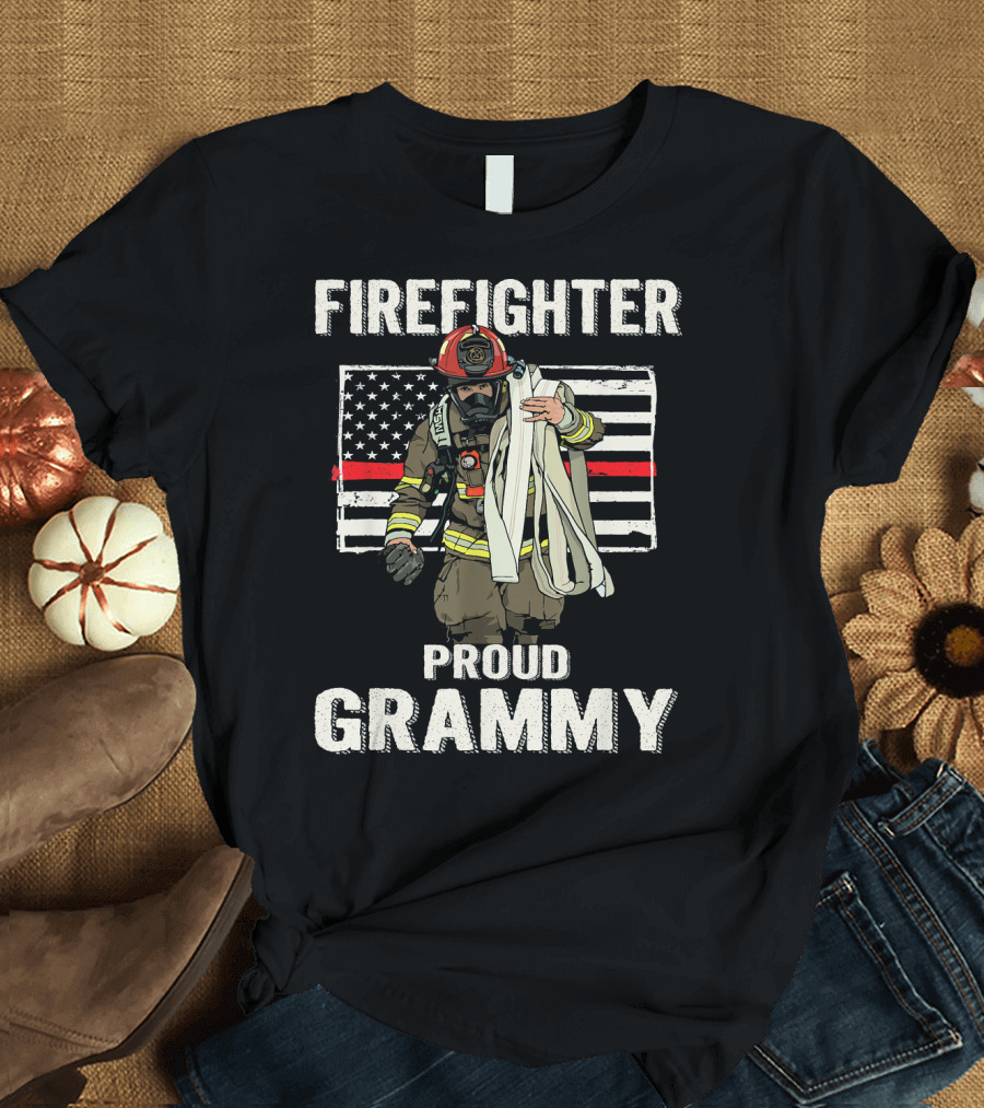Firefighter Proud Grammy American Flag Thin Red Line T-Shirt