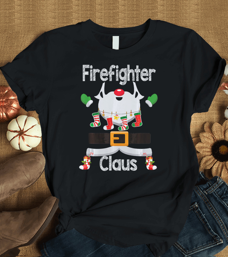 Firefighter Claus Santa Christmas Costume T-Shirt