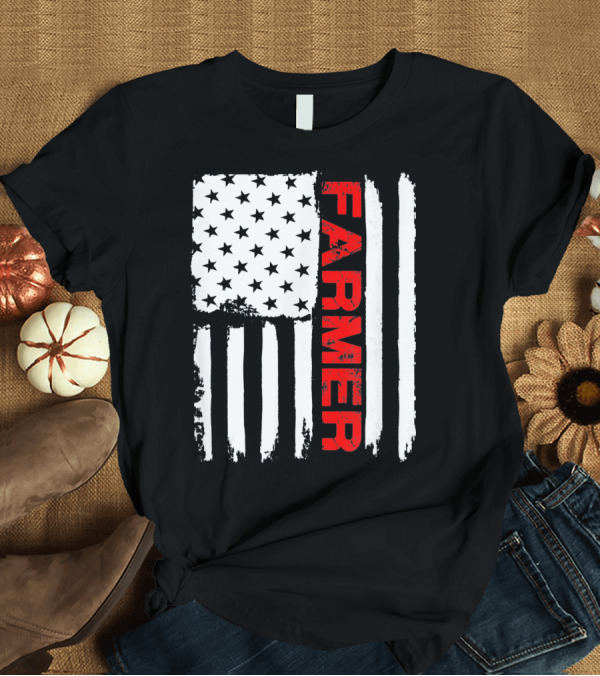 T-Shirt: Farmer American Flag Farm Fourth of July Patriotic T-Shirt Farmer American Flag Farm Fourth of July Patriotic T-Shirt