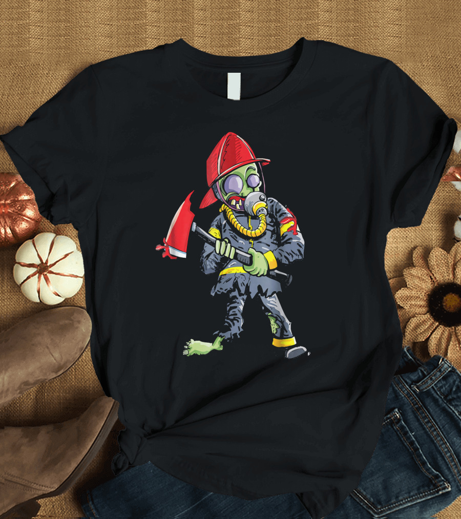 Firefighter Zombie Apocalypse Rescue Undead with Axe and Gas Mask T-Shirt