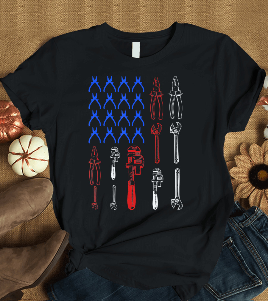 Funny Mechanic Tools American Flag Patriotic T-Shirt