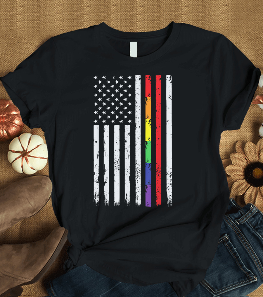 Firefighter Support Thin Red Line American Flag Gay Pride T-Shirt