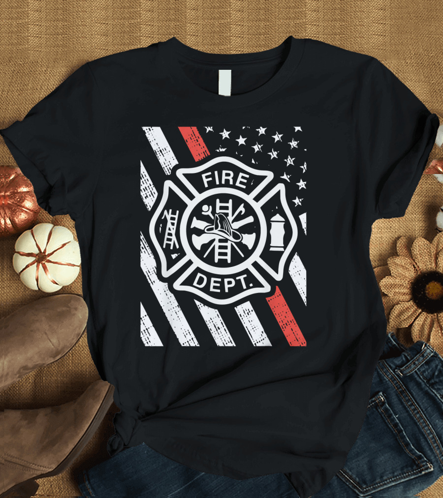 Fire Dept Firefighter US Flag Thin Red Line T-Shirt