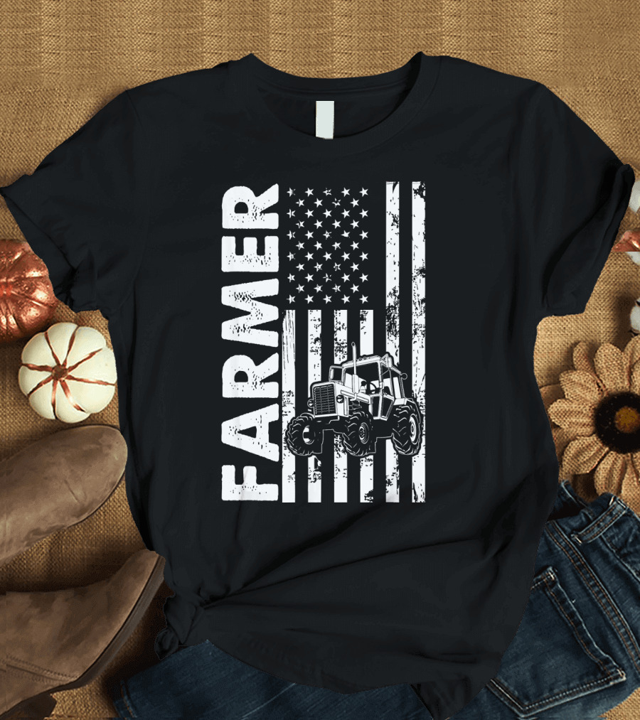 Farmer American Flag Tractor T-Shirt