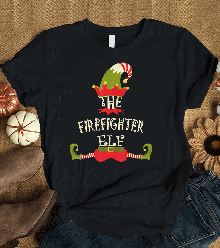 The Firefighter Elf Christmas Funny Cool Holiday T-Shirt