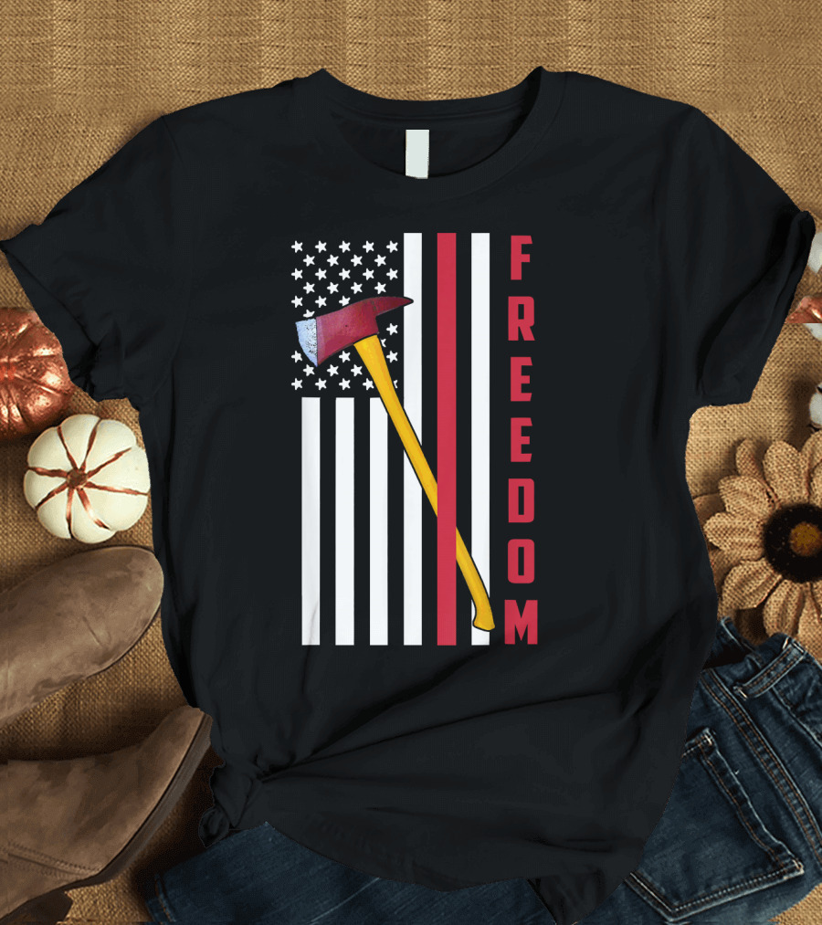 Firefighter Pride Freedom Flag with Fire Axe T-Shirt