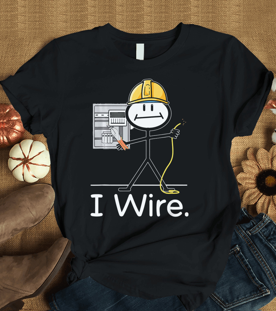 Funny Electrician I Wire Stick Figure with Hard Hat and Tools T-Shirt