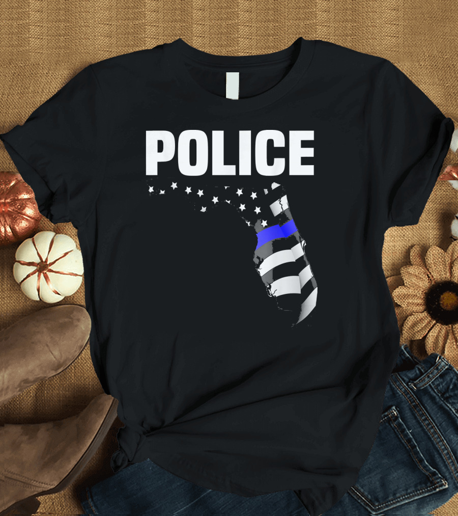 Florida Thin Blue Line Police Officer Map Stars Stripes T-Shirt
