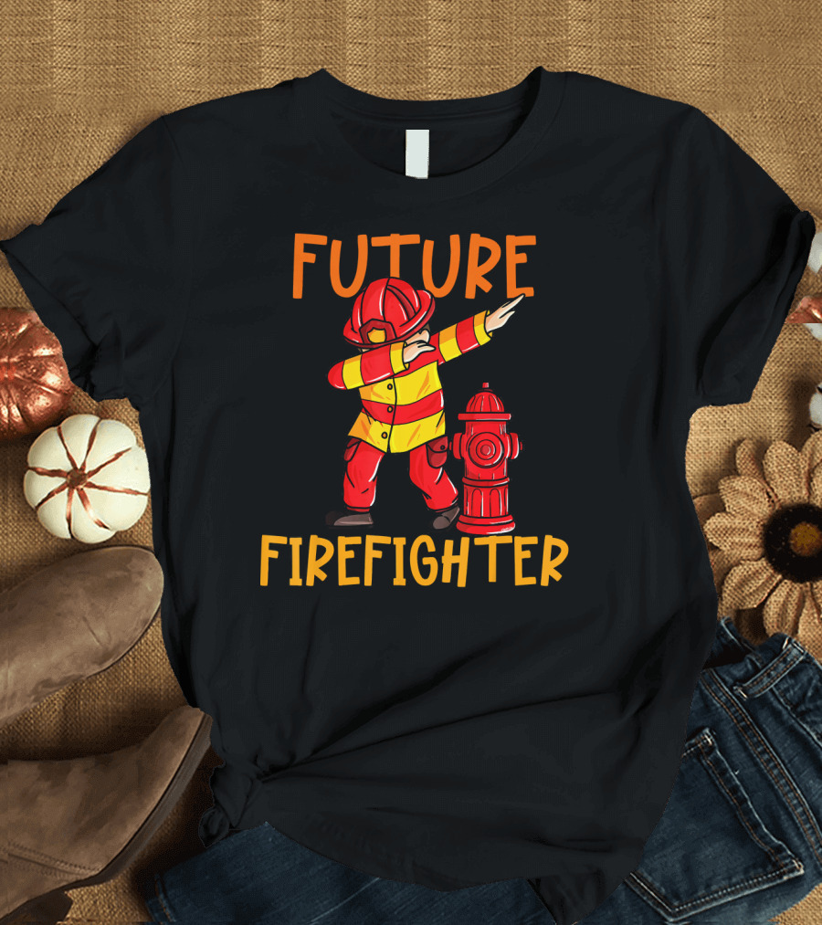 Future Firefighter Kids Boys Firemen Dabbing with Fire Hydrant T-Shirt