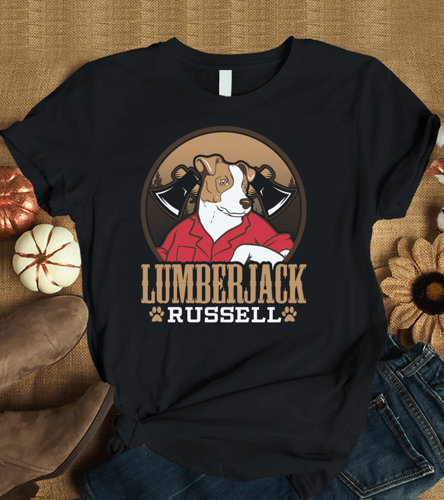 Lumberjack Jack Russell with Axes and Forest T-Shirt
