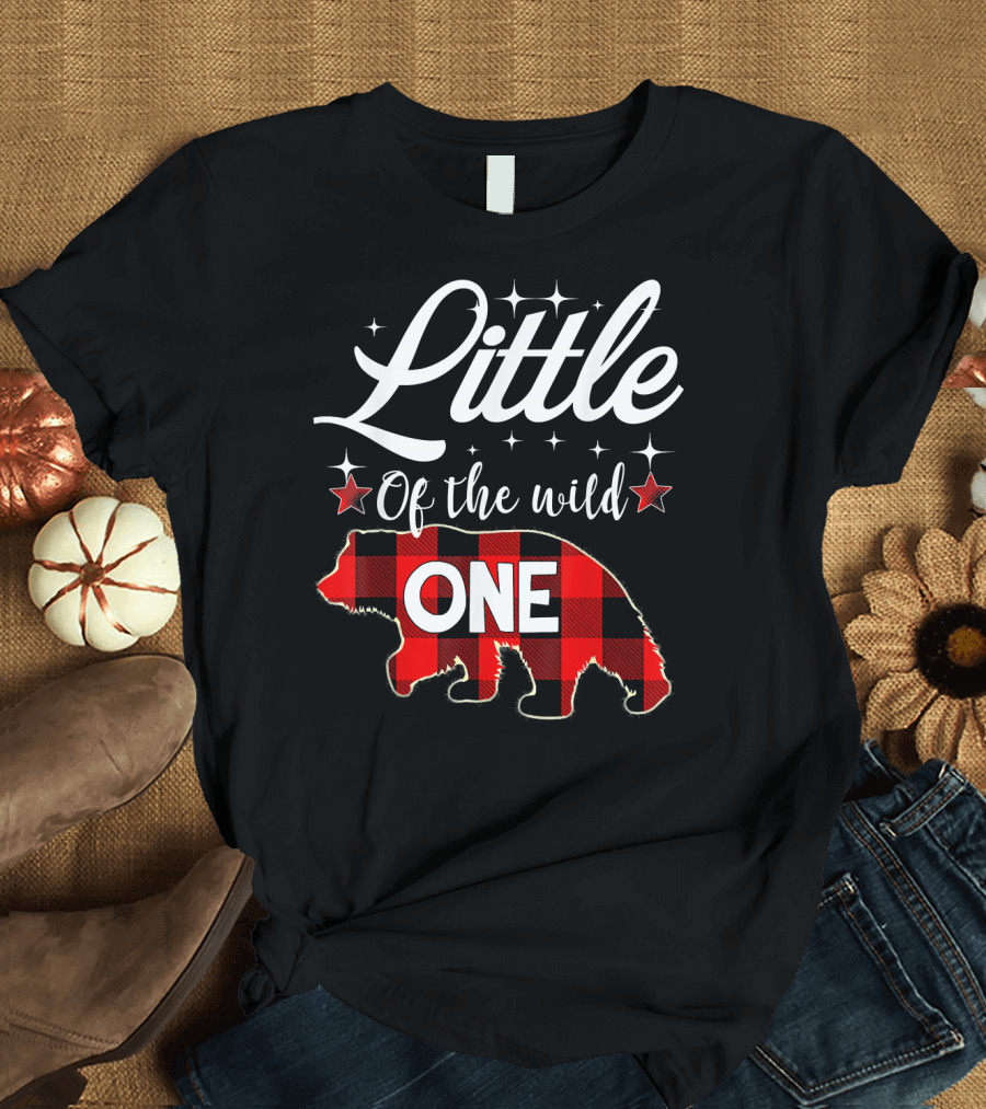 Little of the Wild One Plaid Bear Stars T-Shirt
