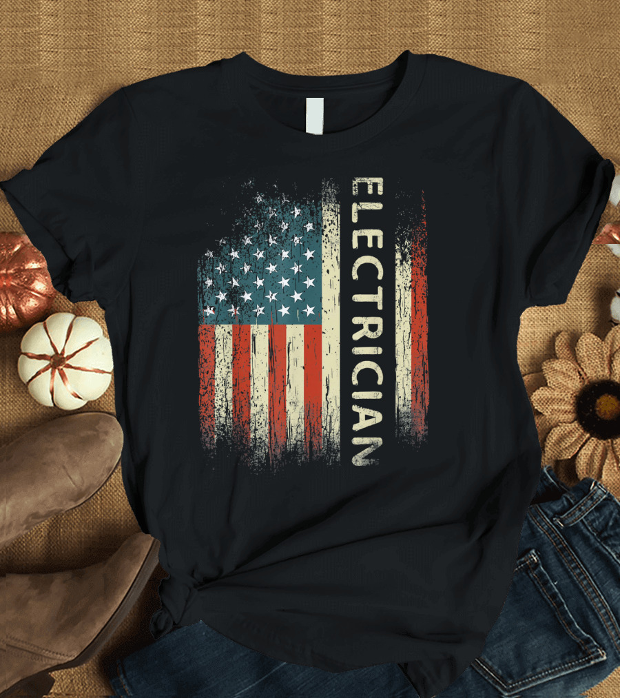 Electrician American Flag Patriotic Mens T-Shirt
