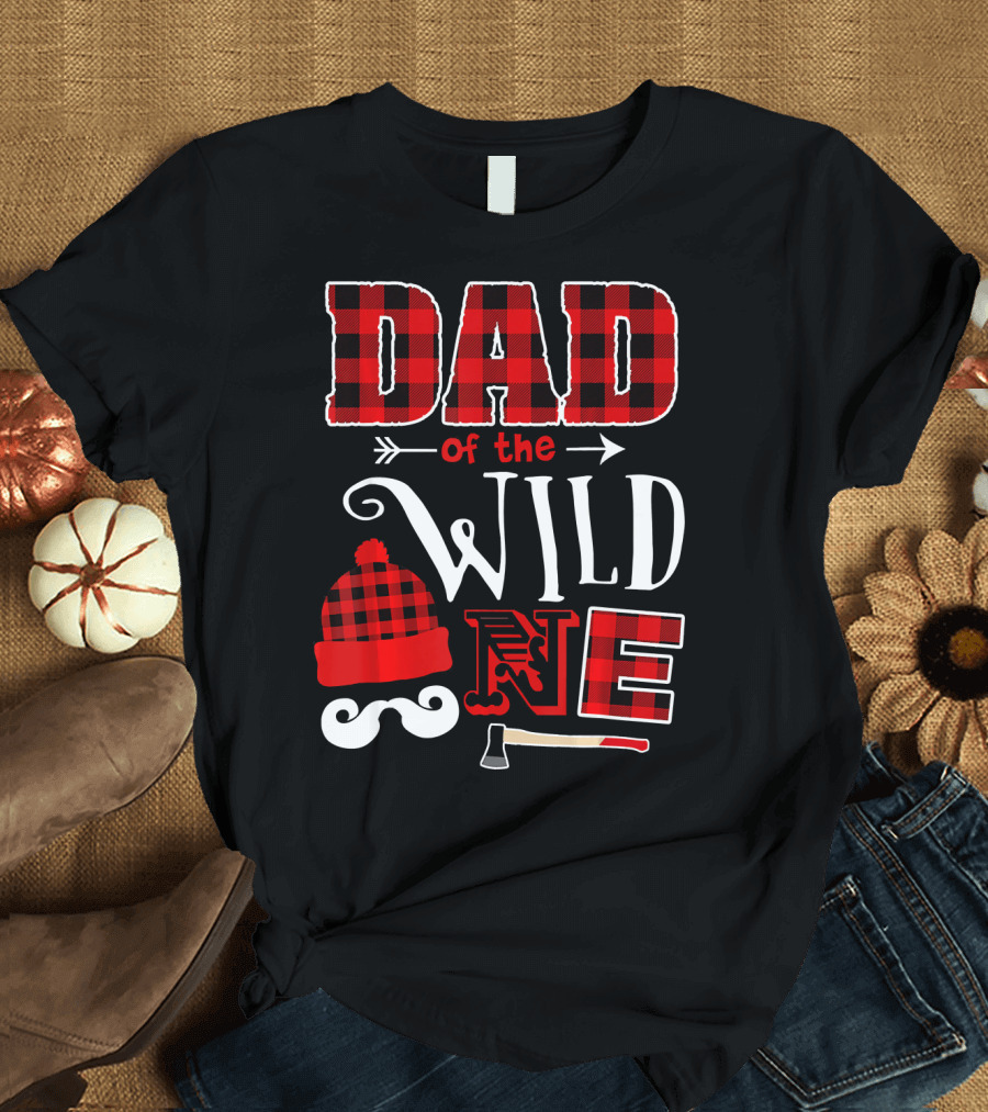 Dad of the Wild One Buffalo Plaid Lumberjack Birthday T-Shirt