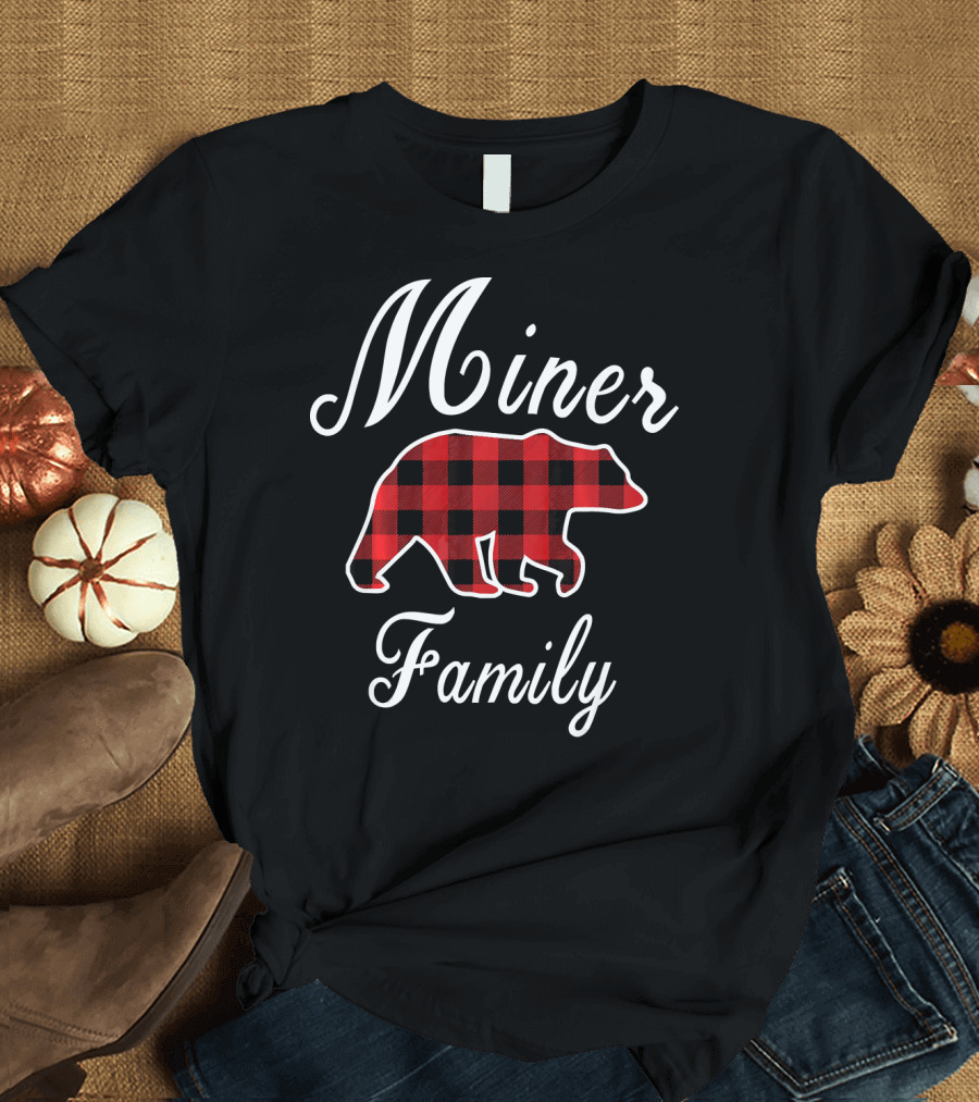 Miner Family Bear Red Plaid Buffalo Check T-Shirt