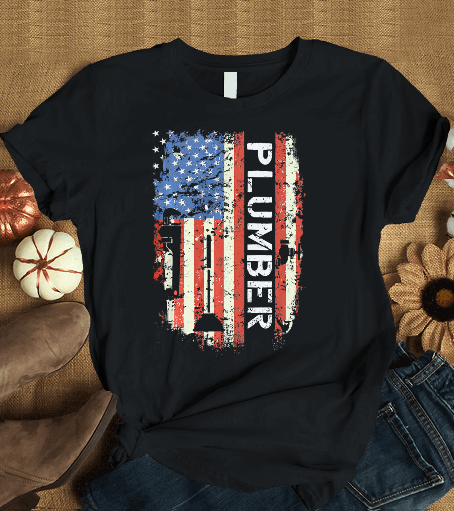 Patriotic American Flag Plumber Vintage Plumber T-Shirt
