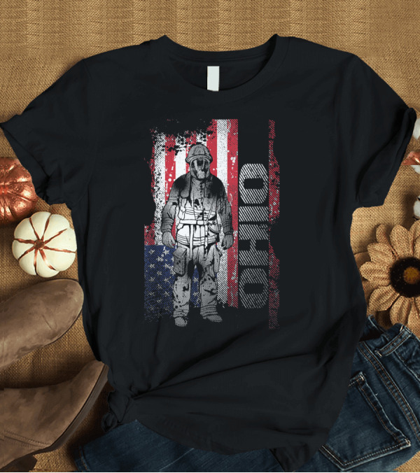T-Shirt: Ohio Firefighter Fireman Training American Flag Background T-Shirt Ohio Firefighter Fireman Training American Flag Background T-Shirt