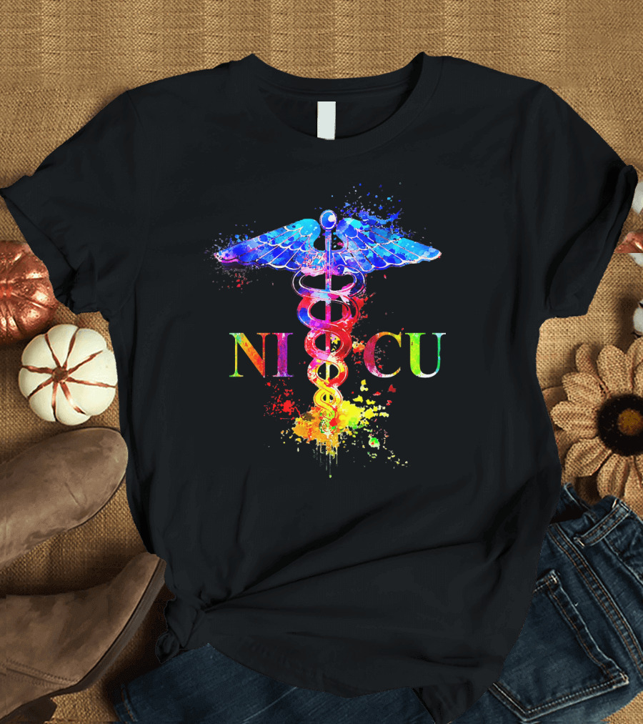 NICU Nurse Caduceus Color Splash T-Shirt