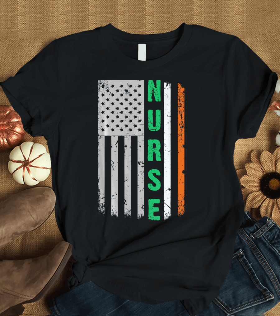 Nurse Irish American Flag St. Patrick's Day T-Shirt