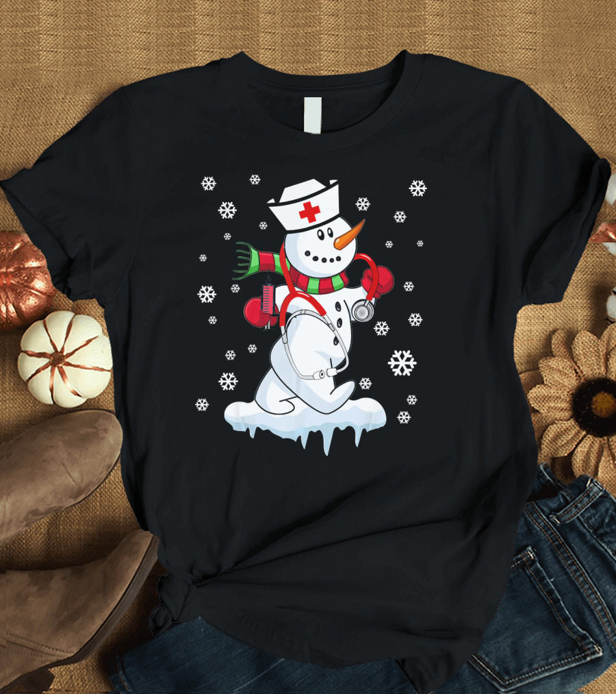 Nurse Snowman Christmas Stethoscope Winter Holiday T-Shirt