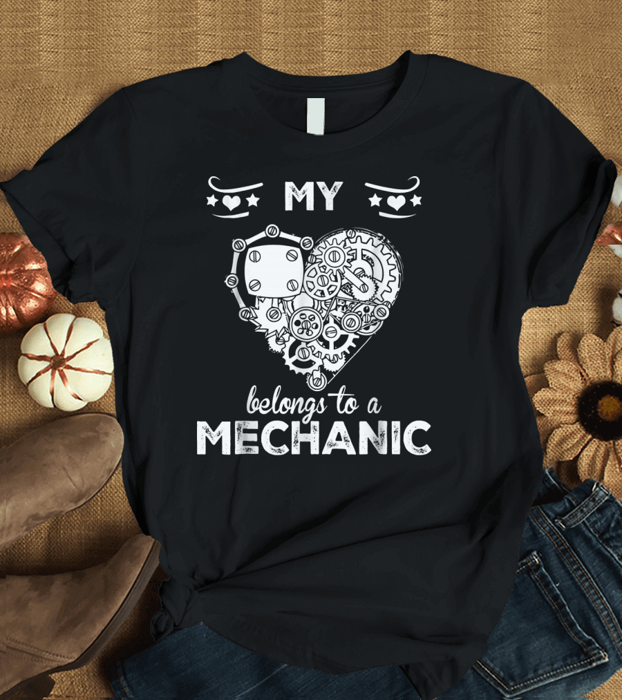 My Heart Belongs to a Mechanic Gears and Wrenches T-Shirt